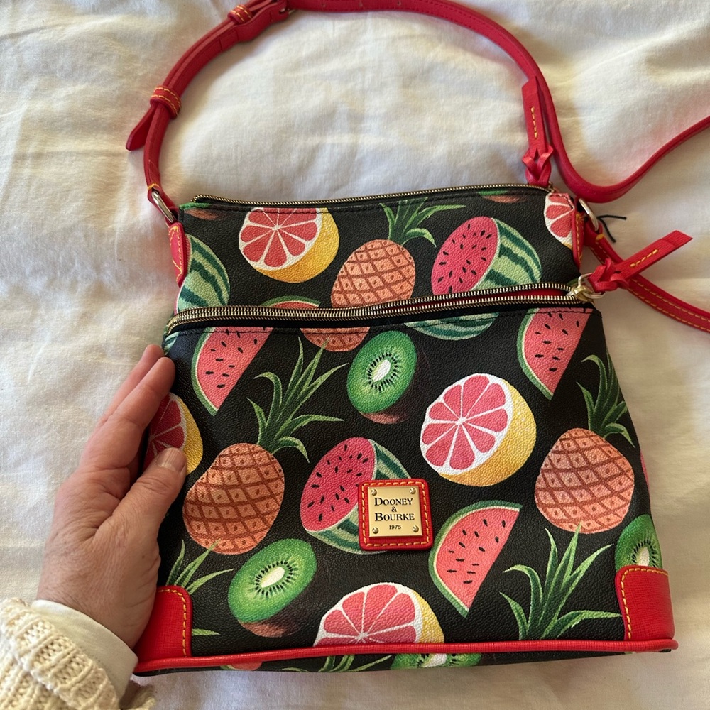 Dooney & Bourke Colorful Fruit Print Crossbody Bag - Red and Black